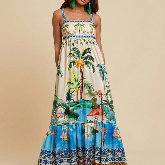 Dresses & Skirts - Multicolor Boho Women's Tropical Maxi Dress
